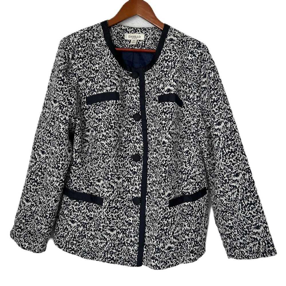 Danillo Jacket Women 18W Navy Ivory Button Pocket Lined Business Formal Church